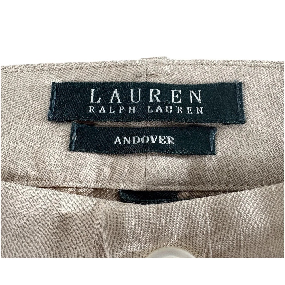 Lauren Ralph Lauren Andover Sz 10 Silk Linen Blend Lined Wide Leg Pants Beige - Picture 3 of 14